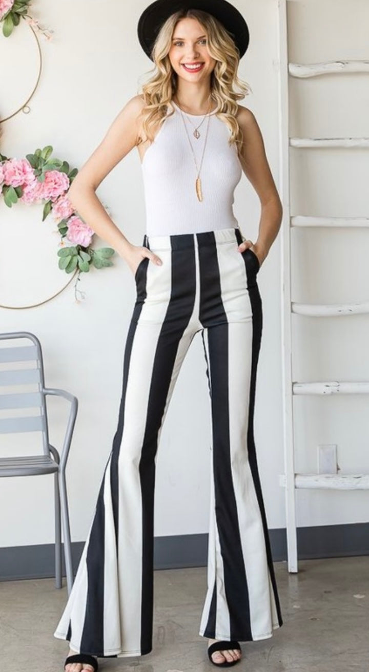 Navy Striped Flared Trousers – AX Paris
